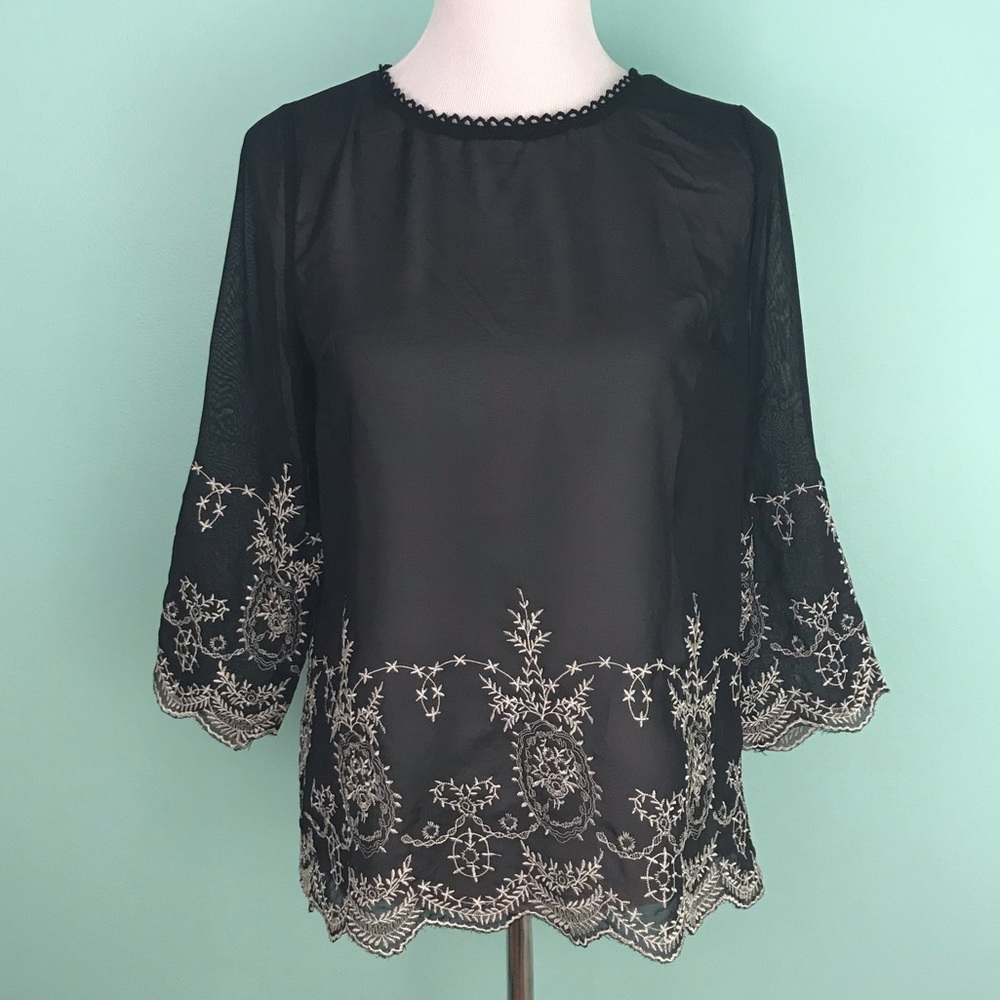 Forever 21 Embroidered Sheer Top - M